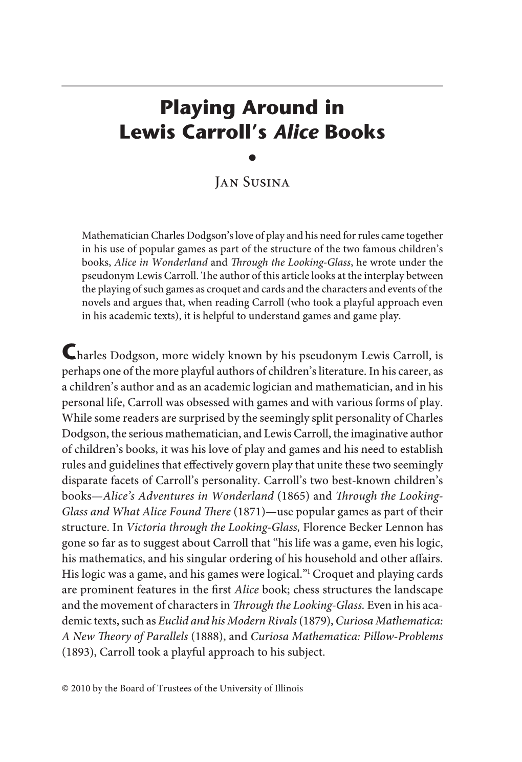 ARTICLE: Jan Susina: Playing Around in Lewis Carroll's Alice Books