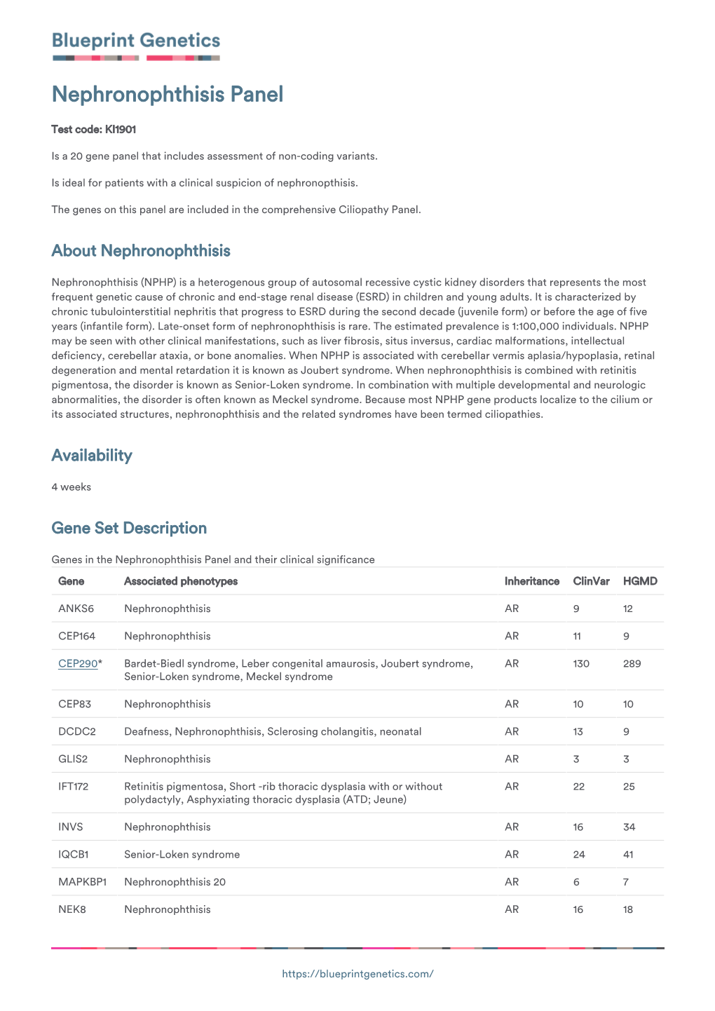 Blueprint Genetics Nephronophthisis Panel