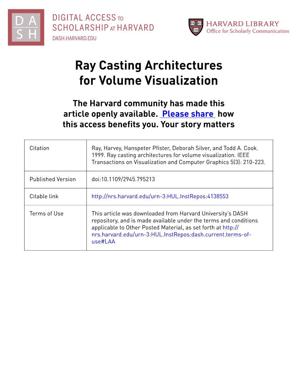 Ray Casting Architectures for Volume Visualization