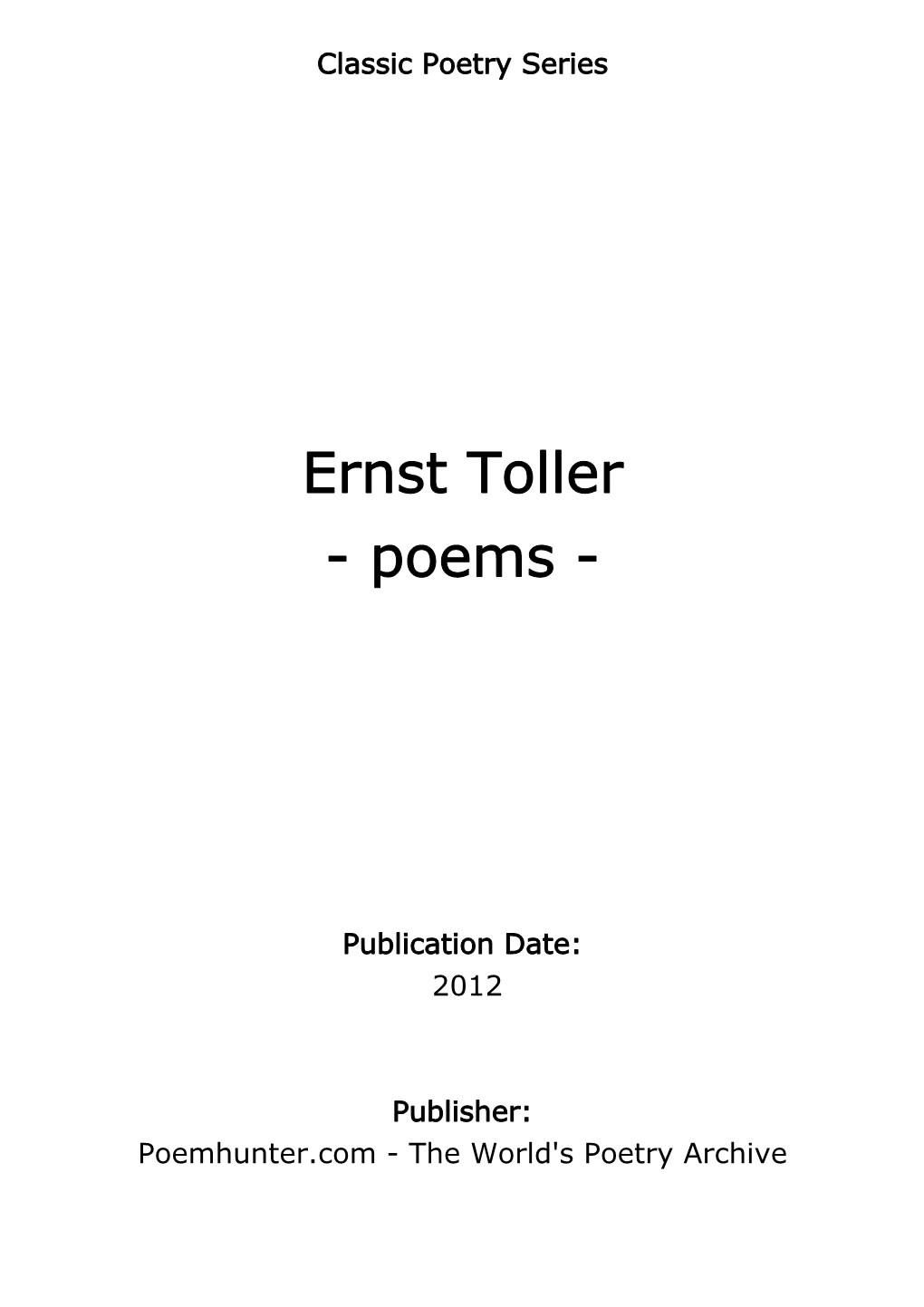 Ernst Toller - Poems