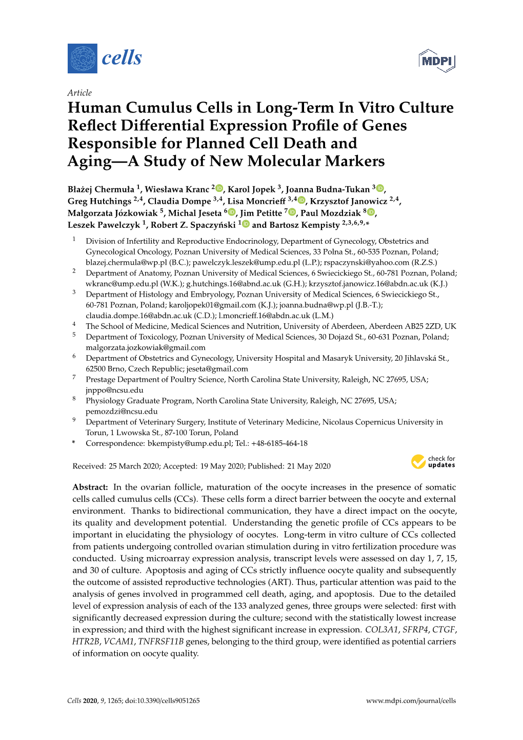 Human Cumulus Cells in Long-Term in Vitro Culture Reflect Differential