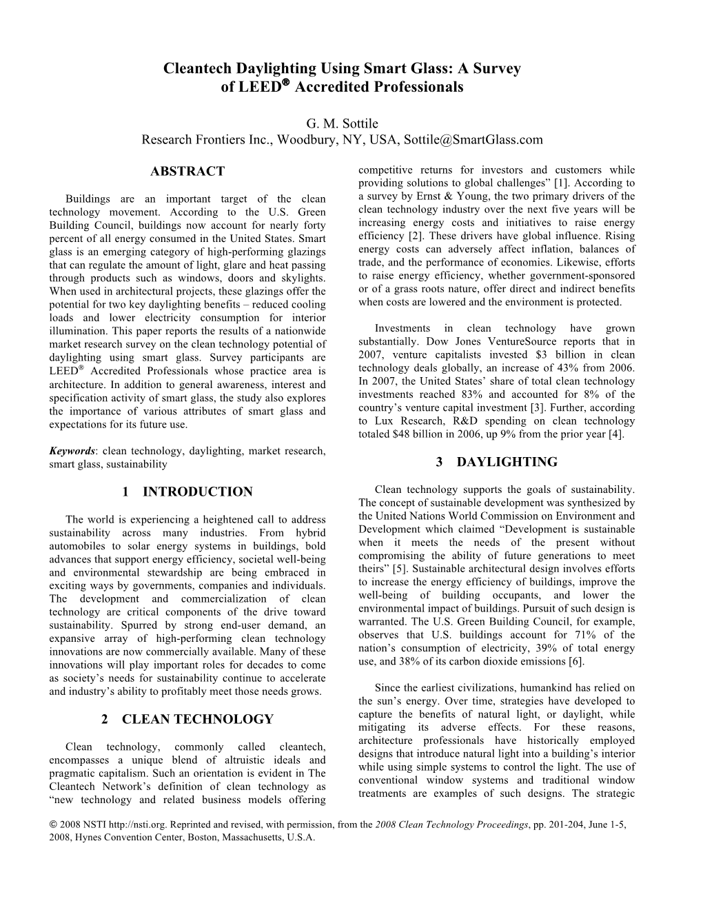 Cleantech Daylighting Using Smart Glass: a Survey of LEED® Accredited Professionals