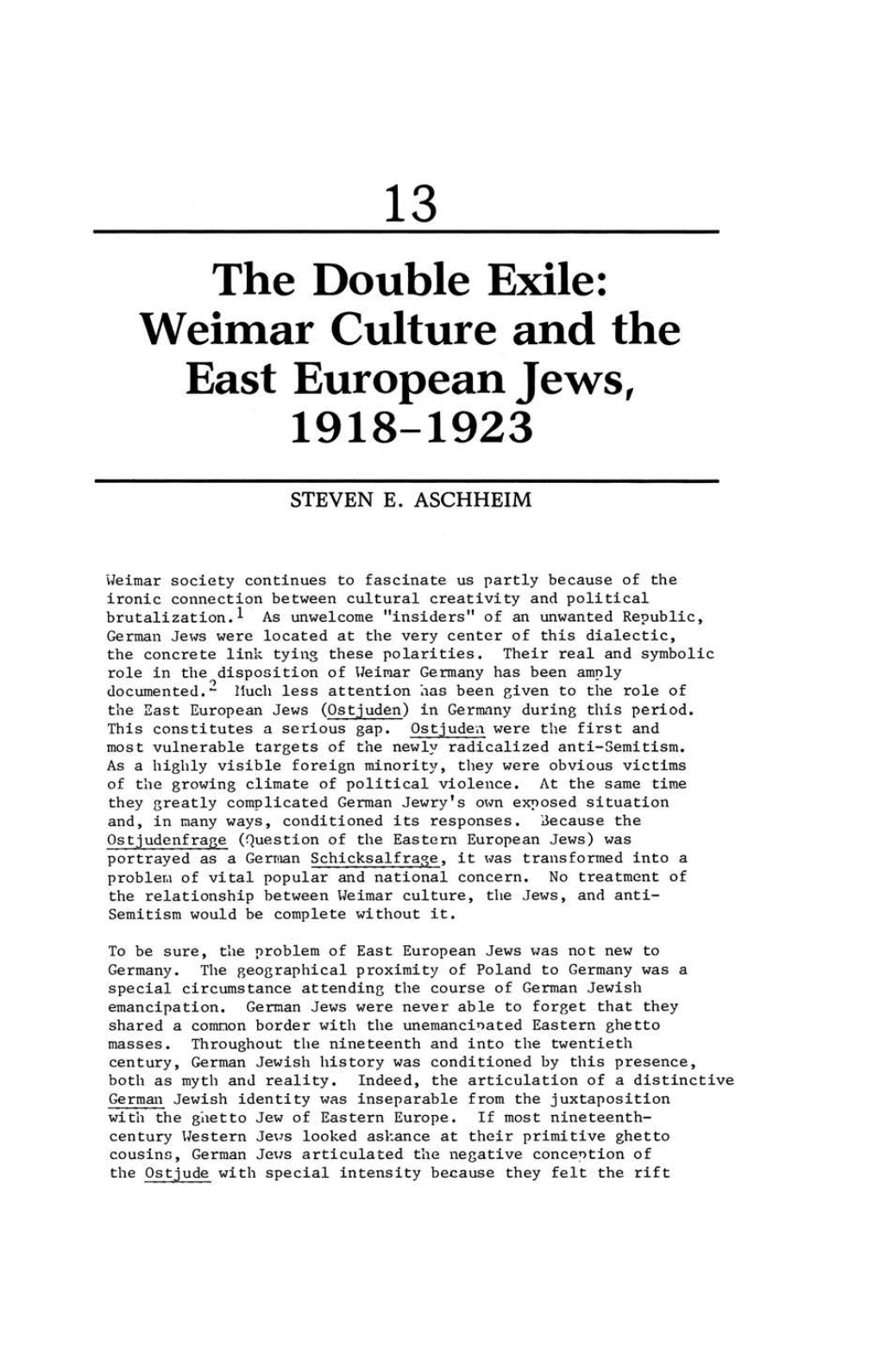 Weimar Culture and the East European Jews, 1918-1923