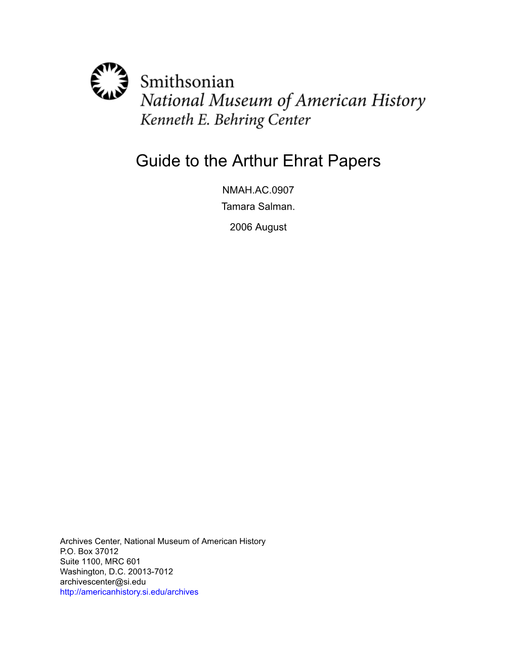 Guide to the Arthur Ehrat Papers