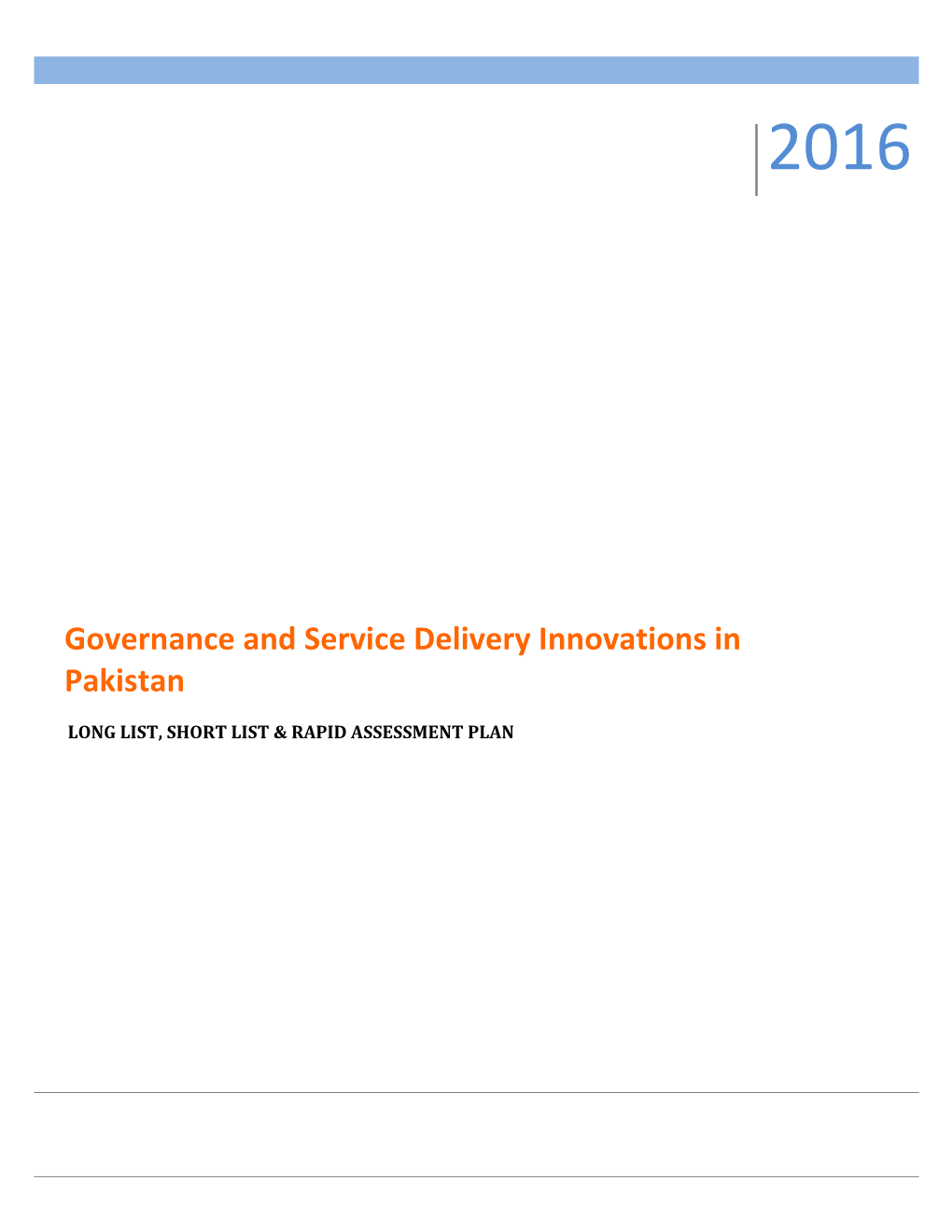 Governance and Service Delivery Innovations in Pakistan