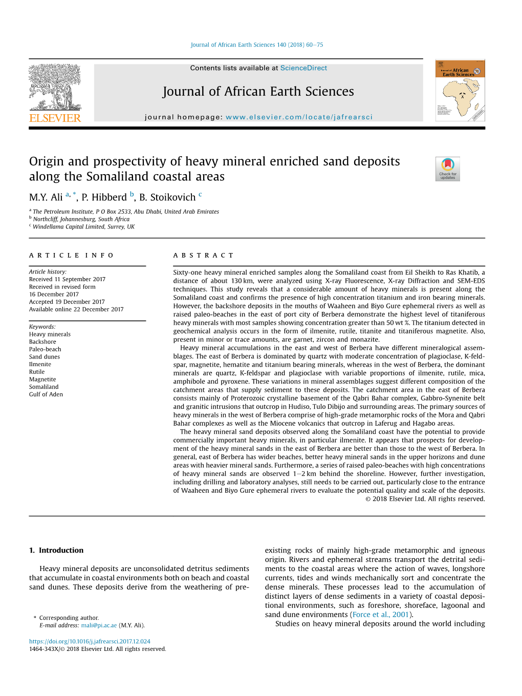 Origin and Prospectivity of Heavy Mineral Enriched Sand Deposits Along the Somaliland Coastal Areas