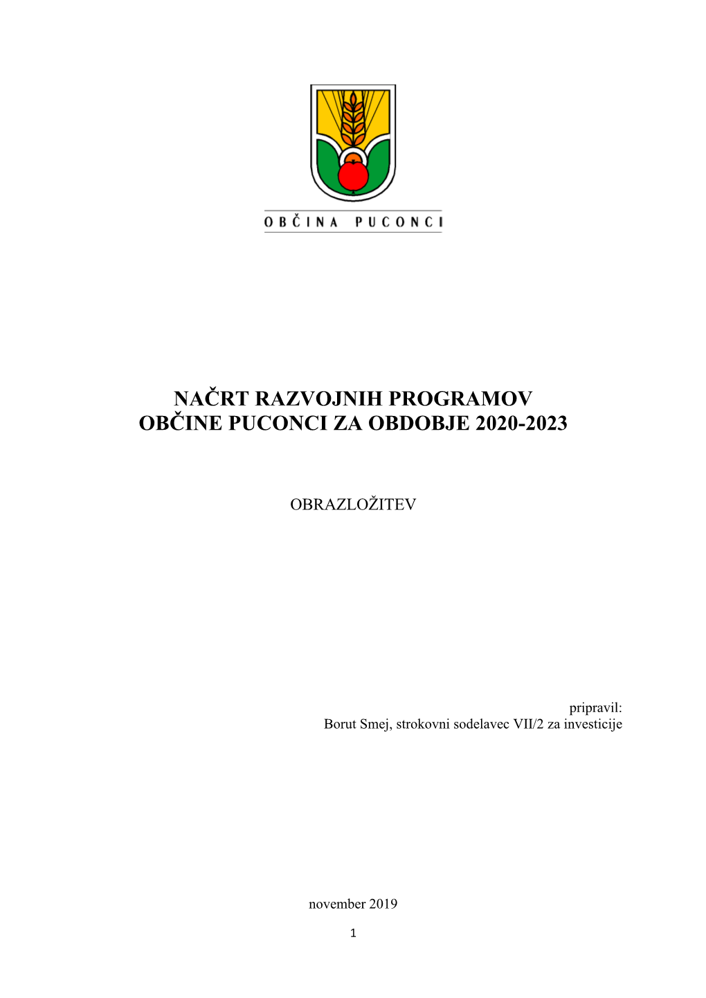 Načrt Razvojnih Programov Občine Puconci Za Obdobje 2020-2023