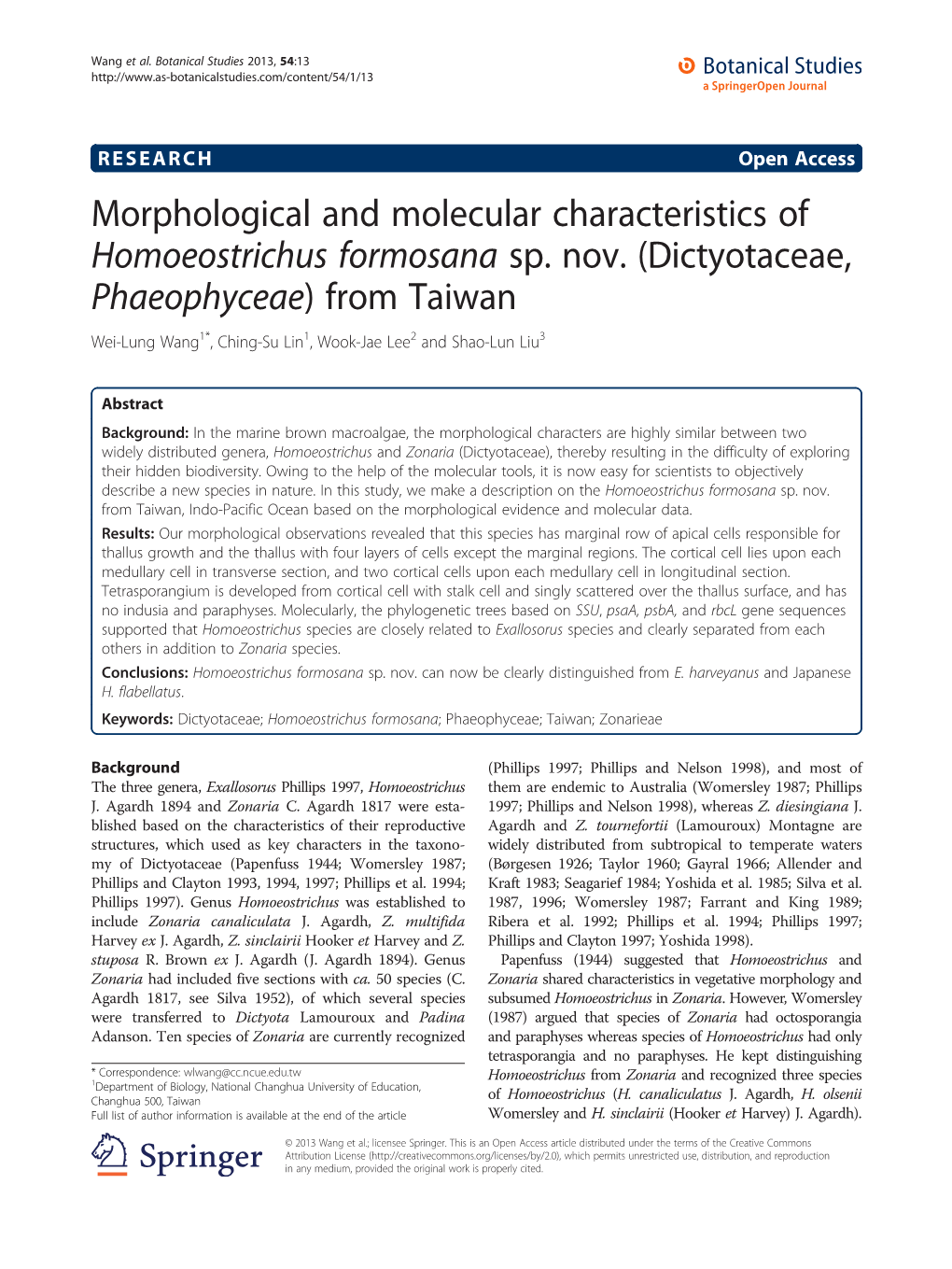 Dictyotaceae, Phaeophyceae) from Taiwan Wei-Lung Wang1*, Ching-Su Lin1, Wook-Jae Lee2 and Shao-Lun Liu3