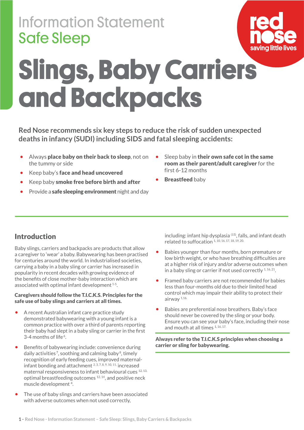 Safe Sleep Slings, Baby Carriers and Backpacks