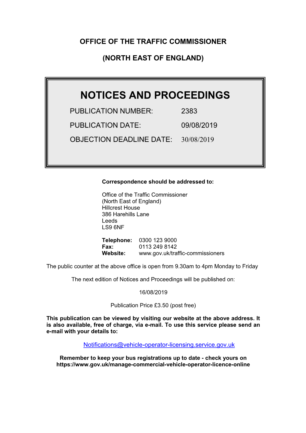 Notcies and Proceedings for the North East of England