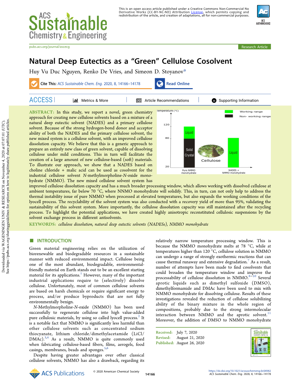 Cellulose Cosolvent Huy Vu Duc Nguyen, Renko De Vries, and Simeon D