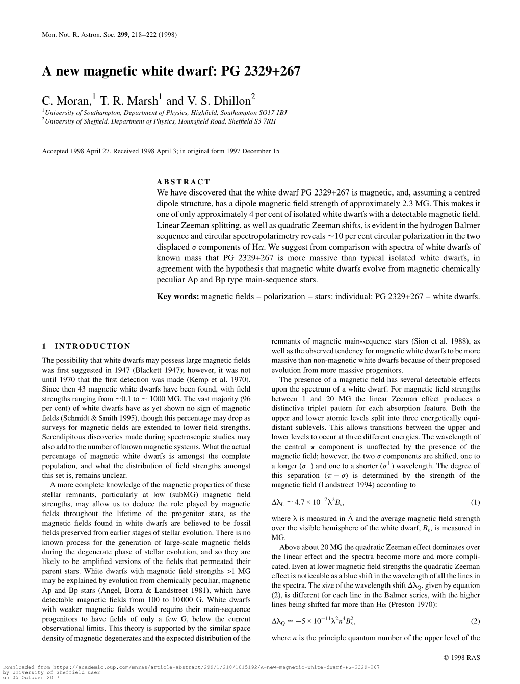 A New Magnetic White Dwarf: PG 2329+267