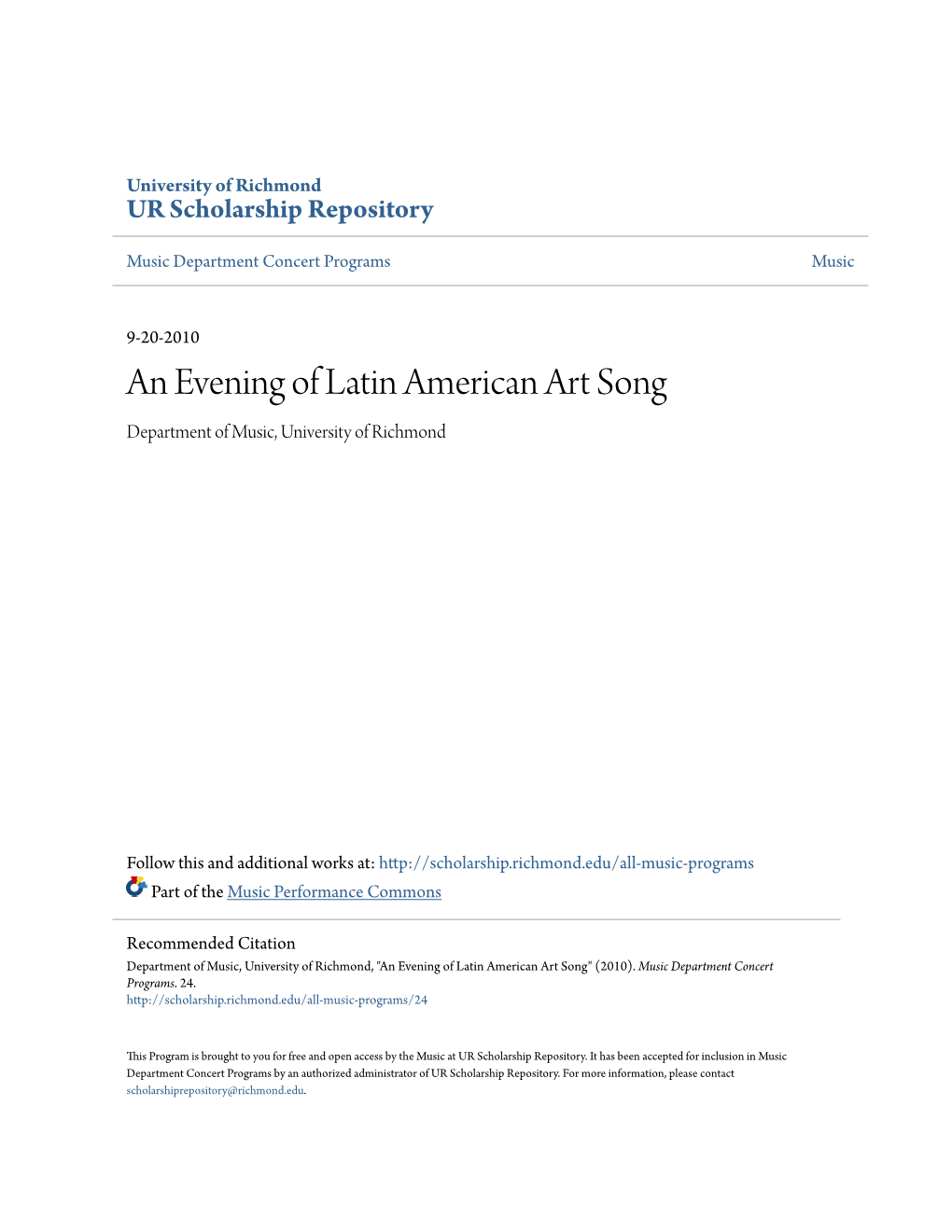 An Evening of Latin American Art Song Department of Music, University of Richmond