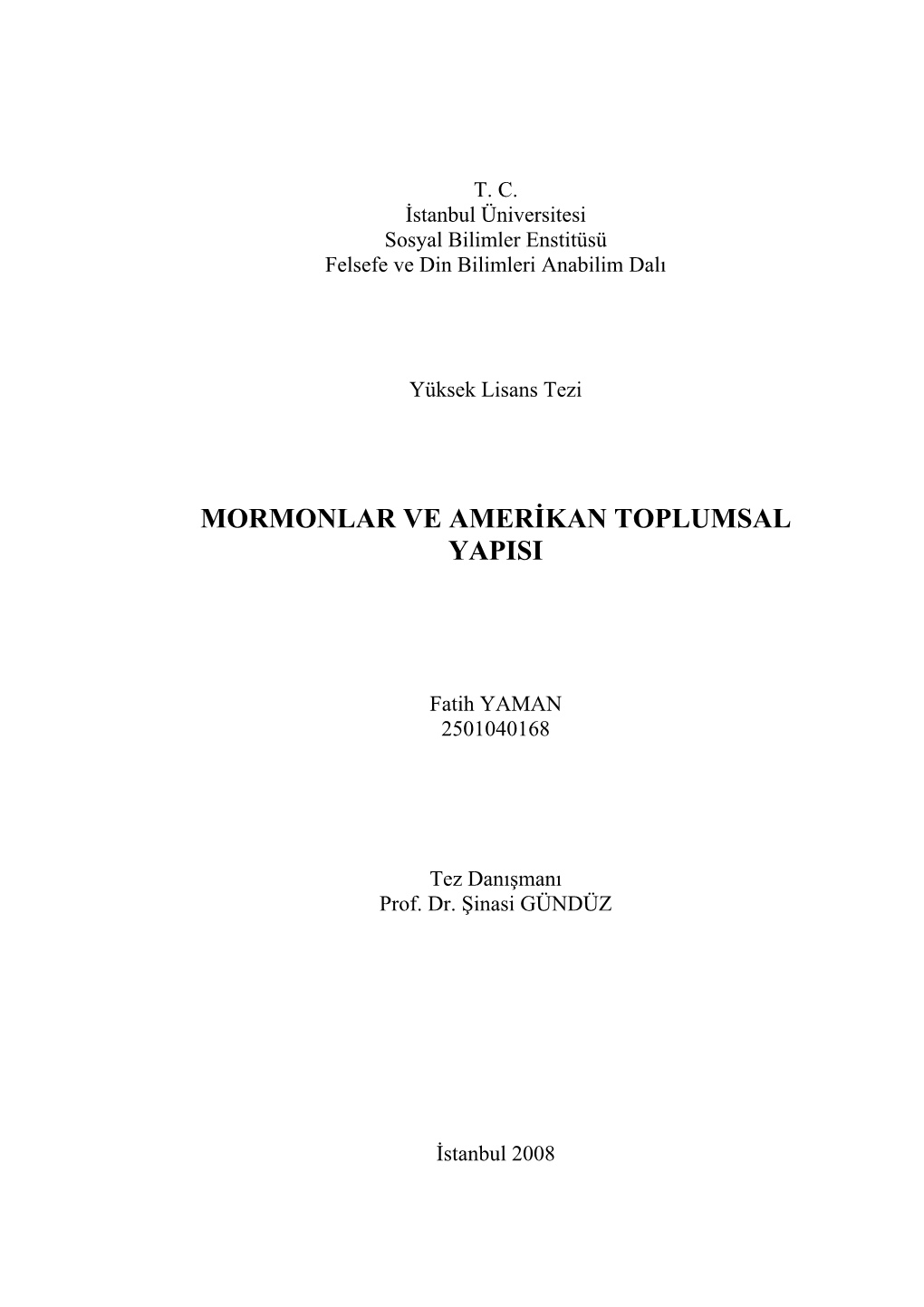 Mormonlar Ve Amerikan Toplumsal Yapisi