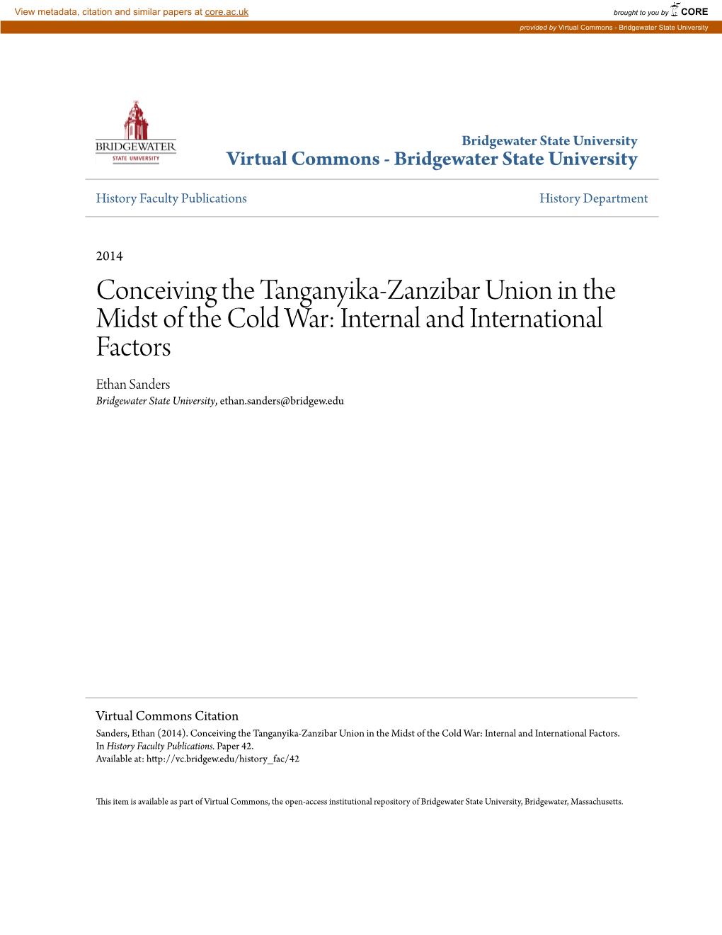 Conceiving the Tanganyika-Zanzibar Union in the Midst of the Cold