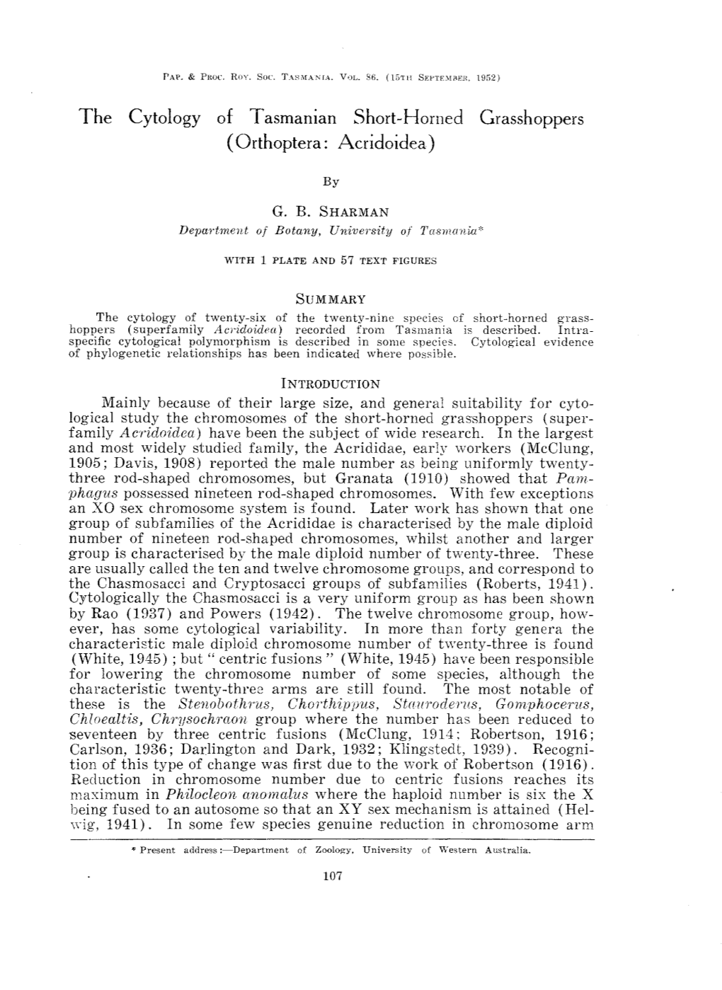 The Cytology of Tasmanian Short-Horned Grasshoppers ( Orthoptera: Acridoidea)