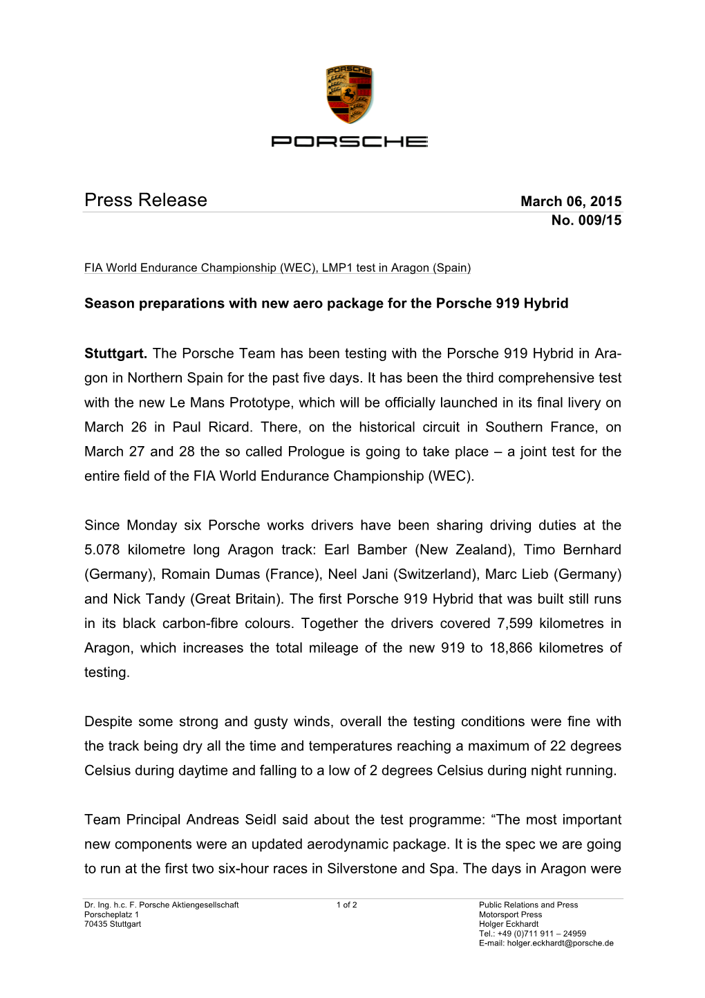 Press Release March 06, 2015 No