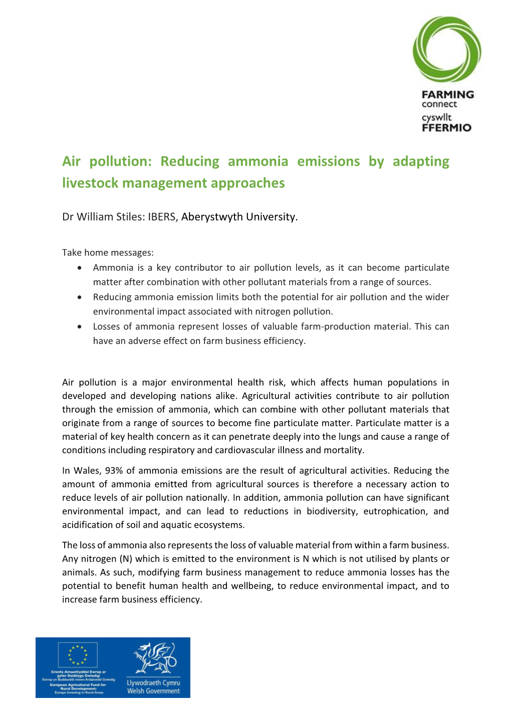 Air Pollution: Reducing Ammonia Emissions by Adapting Livestock Management Approaches