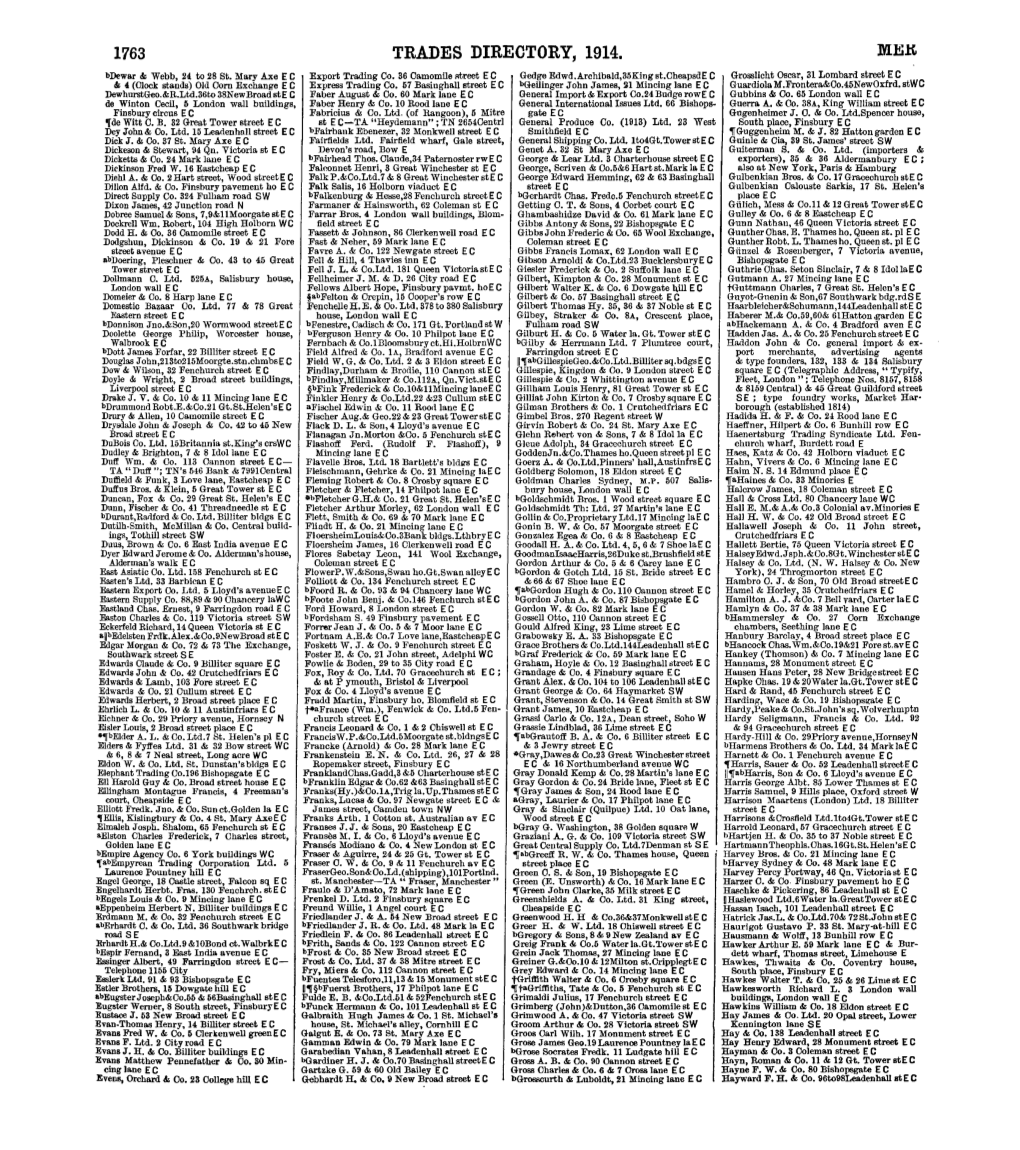 1763 TRADES DIRECTORY, 1914. Melt Bdewar & Webb, 24 to 28 St
