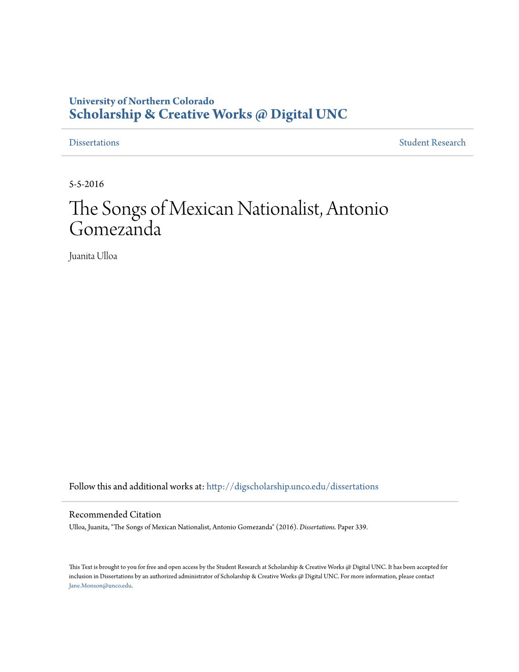 The Songs of Mexican Nationalist, Antonio Gomezanda