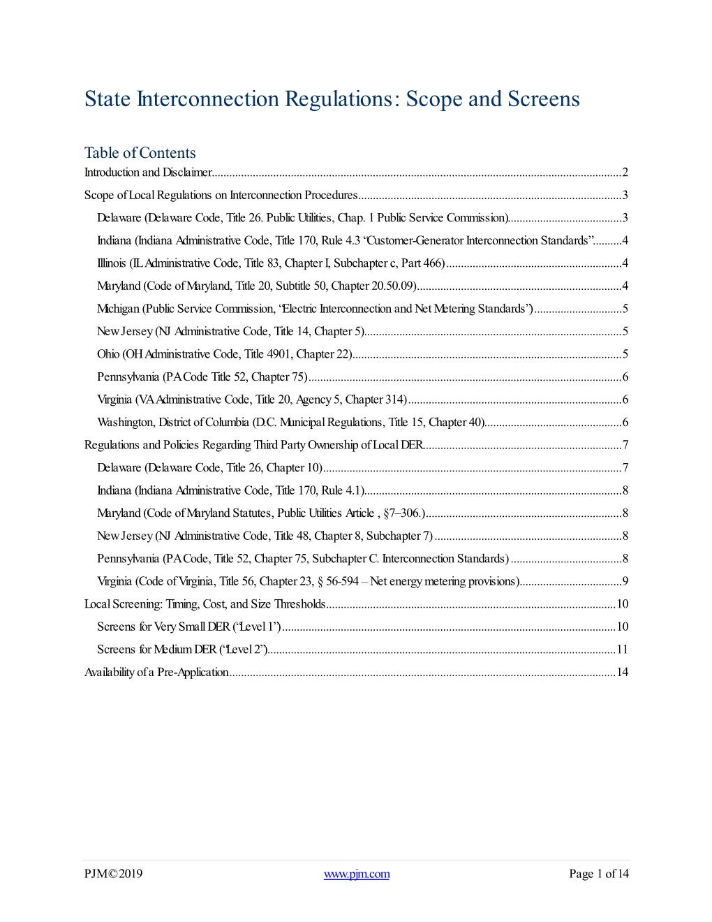 State Interconnection Regulations: Scope and Screens