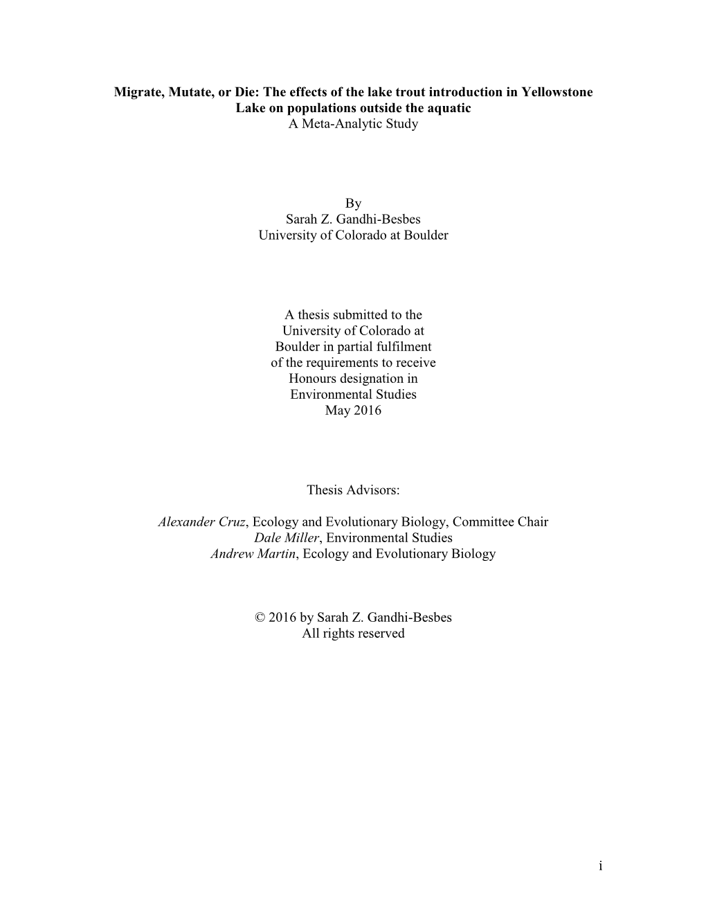 The Effects of the Lake Trout Introduction in Yellowstone Lake on Populations Outside the Aquatic a Meta-Analytic Study