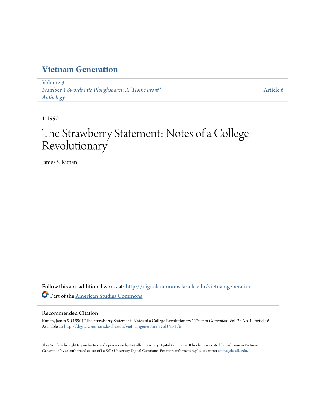 The Strawberry Statement: Notes of a College Revolutionary