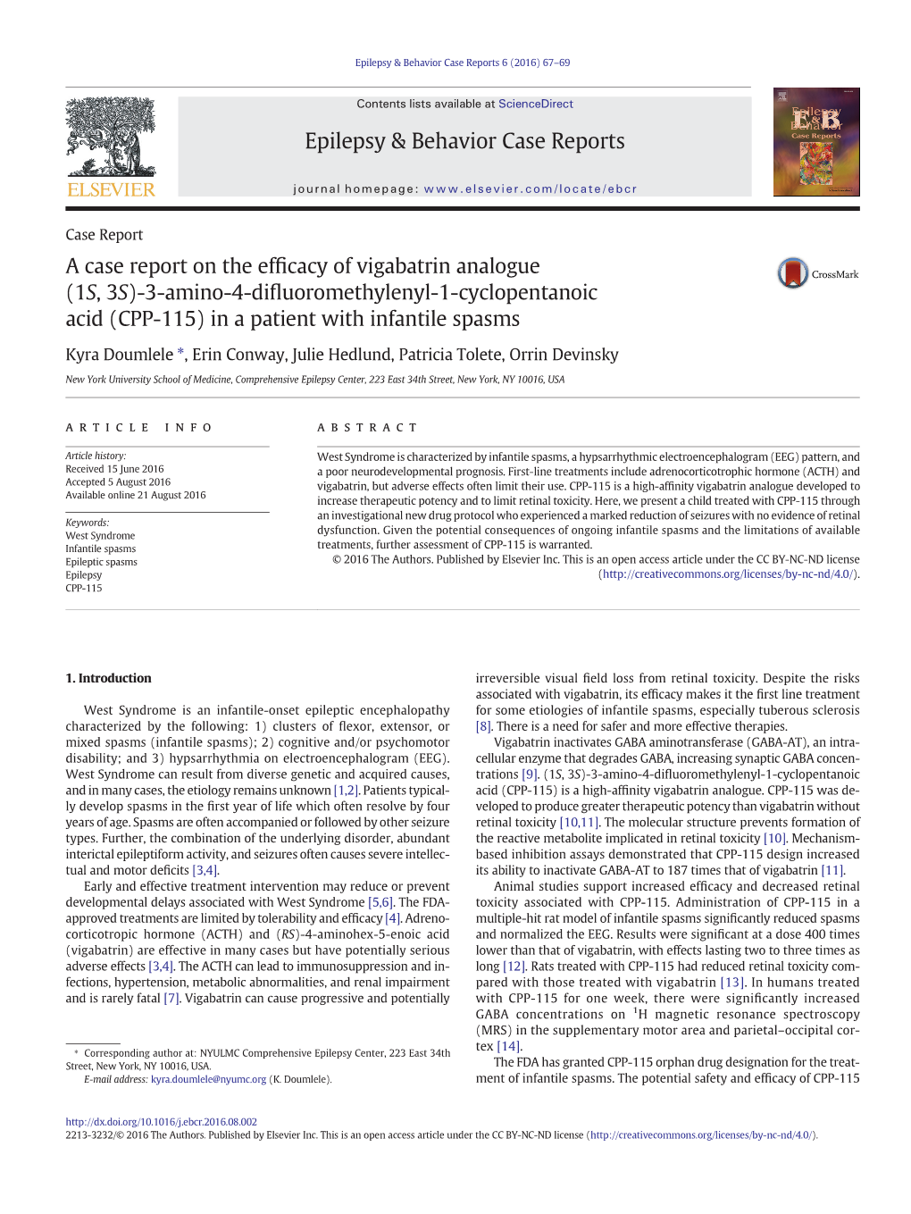 (CPP-115) in a Patient with Infantile Spasms