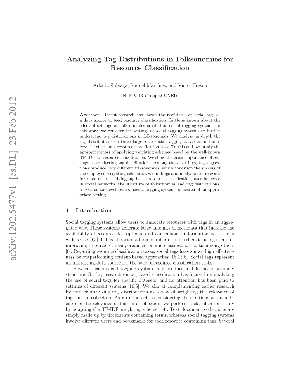 Analyzing Tag Distributions in Folksonomies for Resource