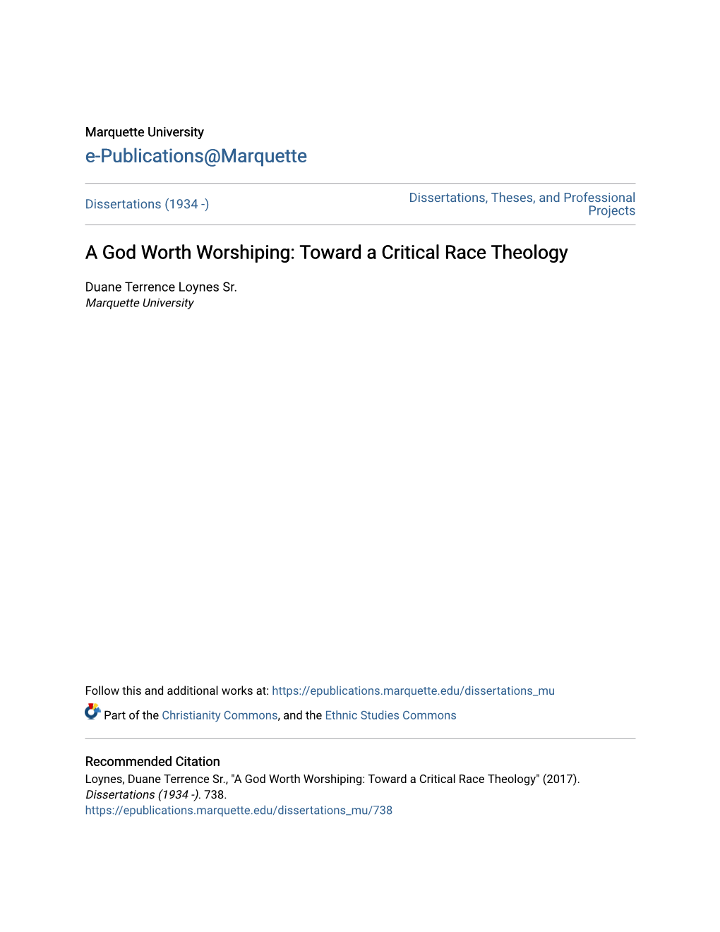 A God Worth Worshiping: Toward a Critical Race Theology