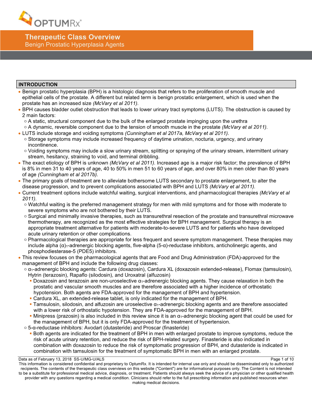 Therapeutic Class Overview Benign Prostatic Hyperplasia Agents