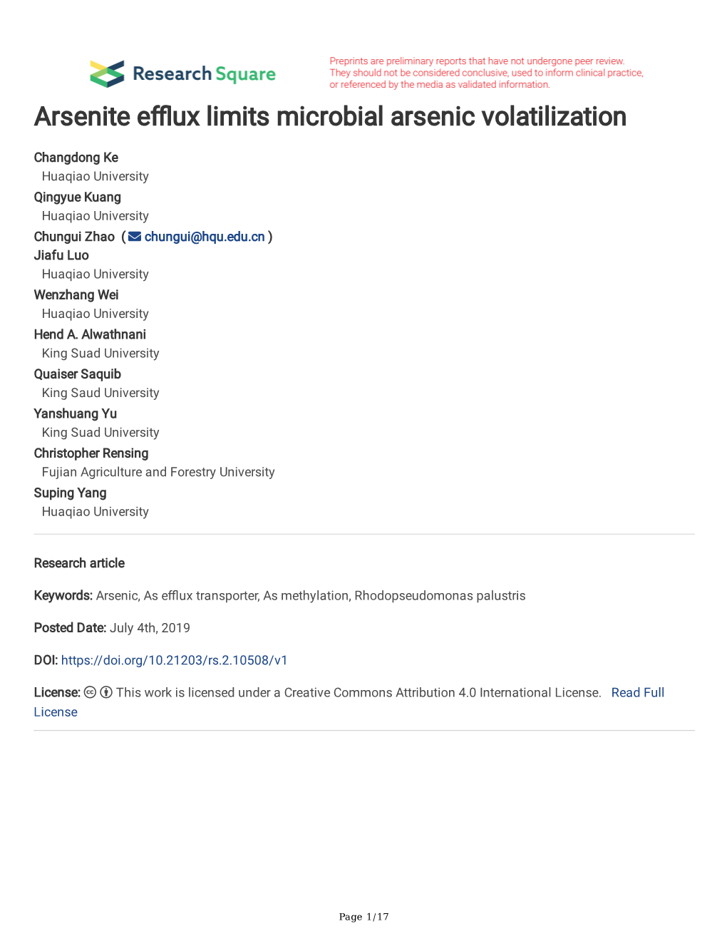 Arsenite Efflux Limits Microbial Arsenic Volatilization