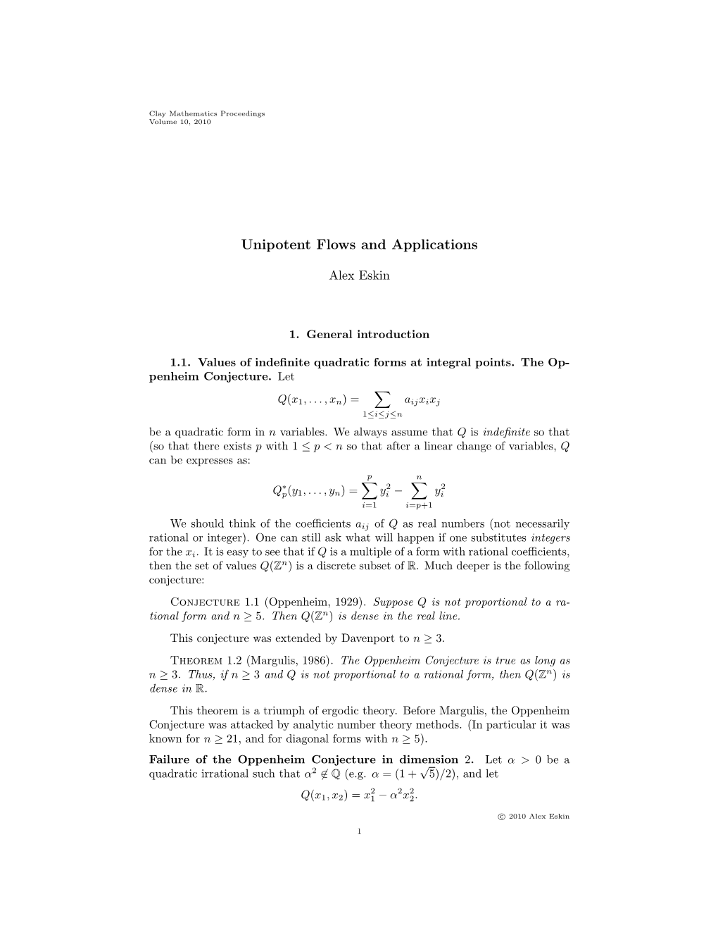 Unipotent Flows and Applications