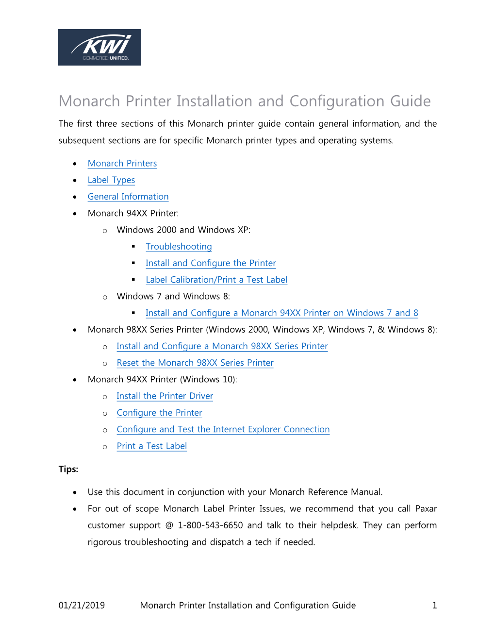 Monarch Printer Installation and Configuration Guide