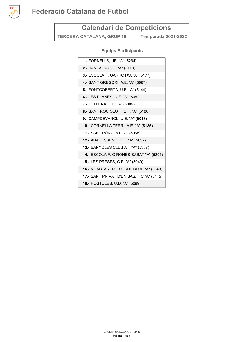 TERCERA CATALANA, GRUP 19 Temporada 2021-2022