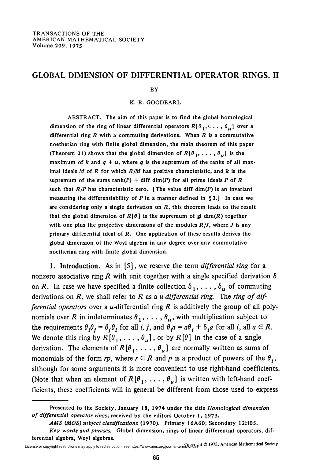 Global Dimension of Differential Operator Rings, Proc