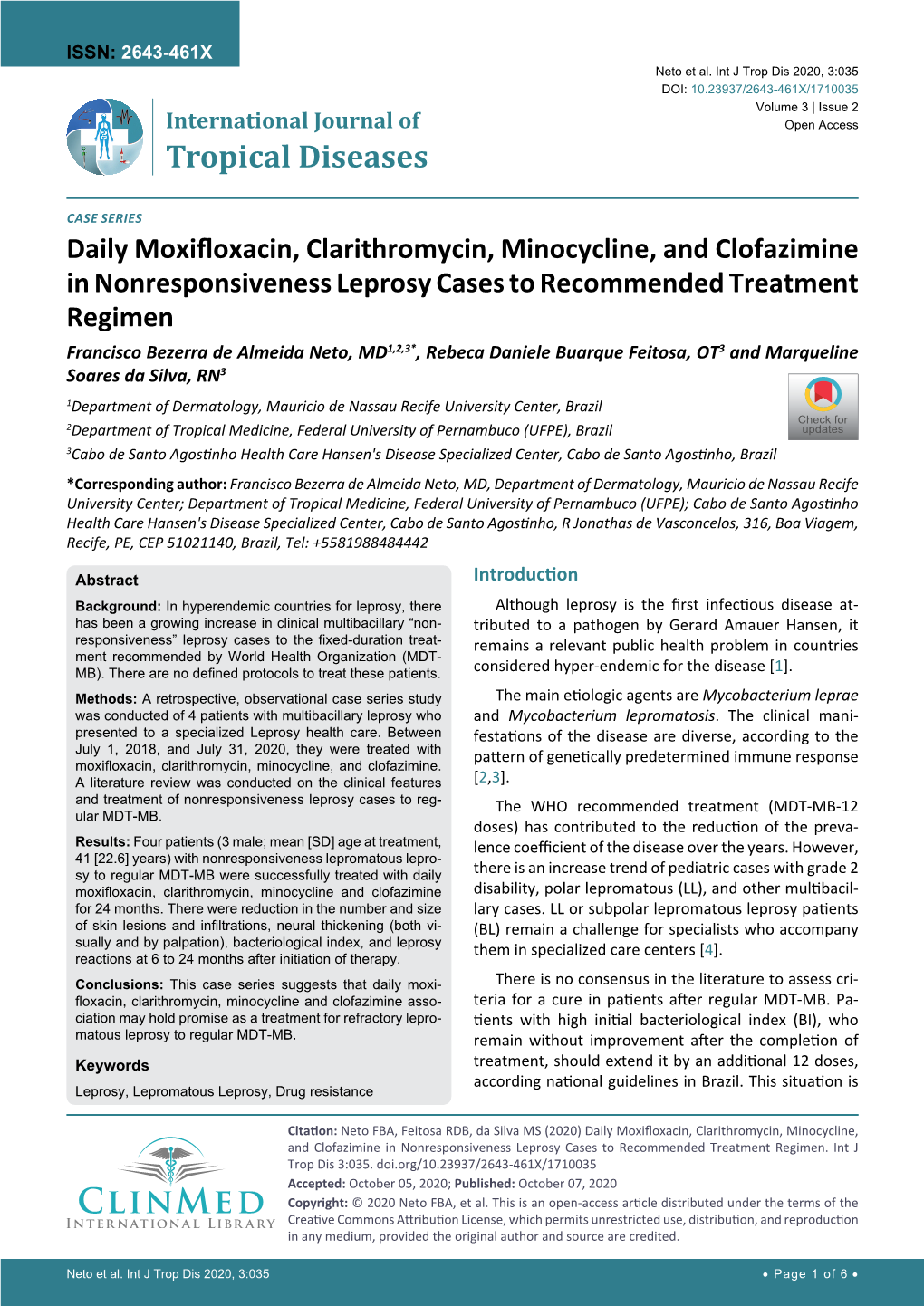 Daily Moxifloxacin, Clarithromycin, Minocycline, and Clofazimine In