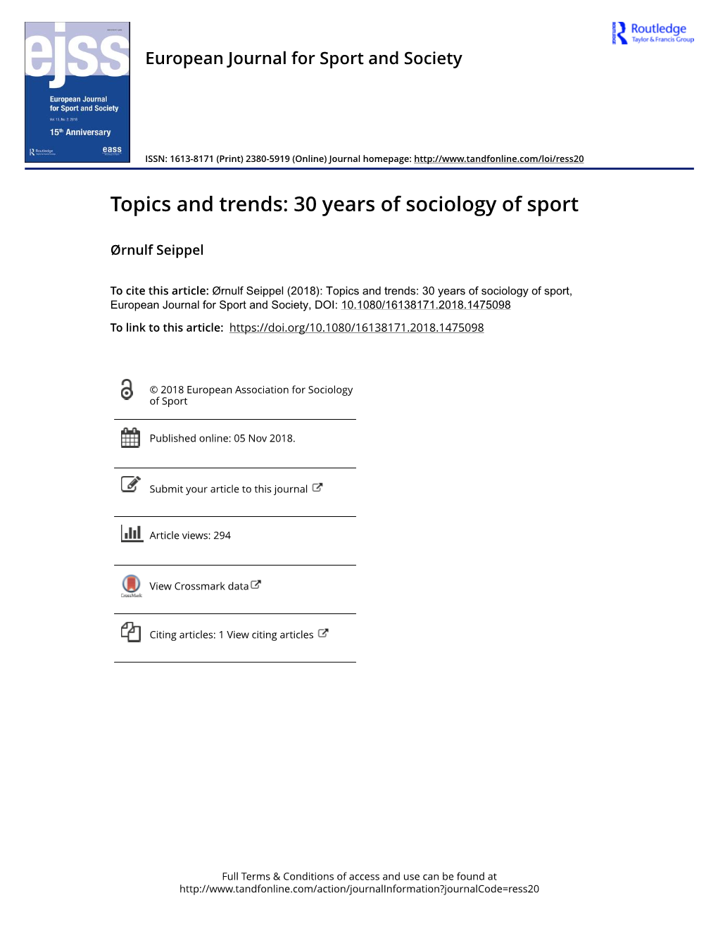 Topics and Trends: 30 Years of Sociology of Sport