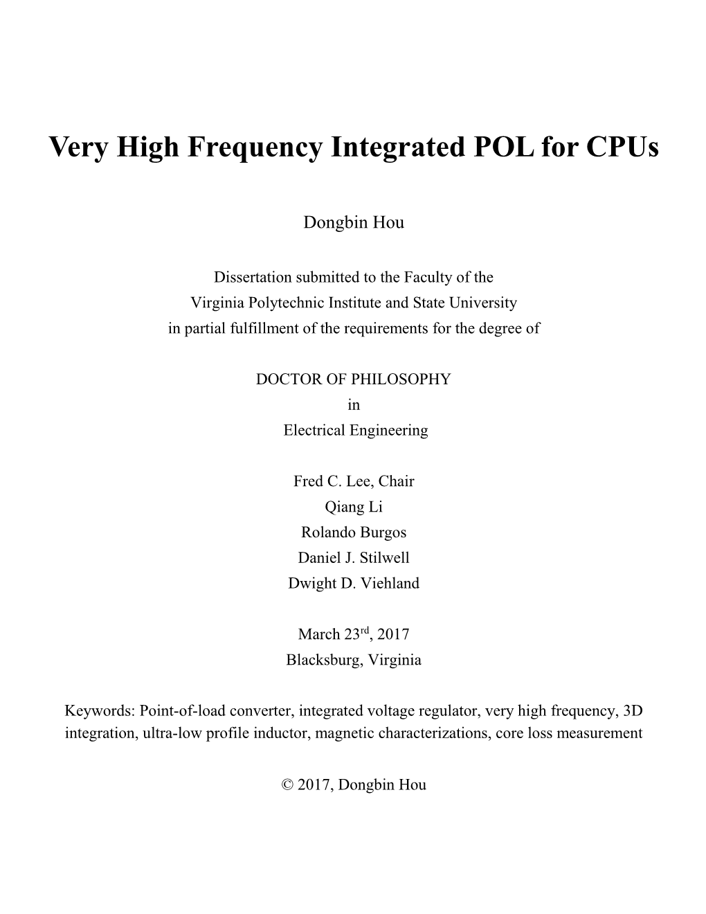 Very High Frequency Integrated POL for Cpus