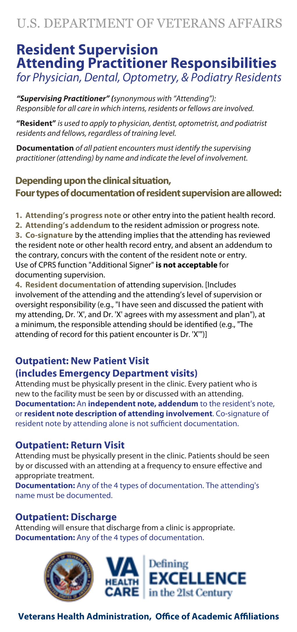 Resident Supervision Attending Practitioner Responsibilities for Physician, Dental, Optometry, & Podiatry Residents