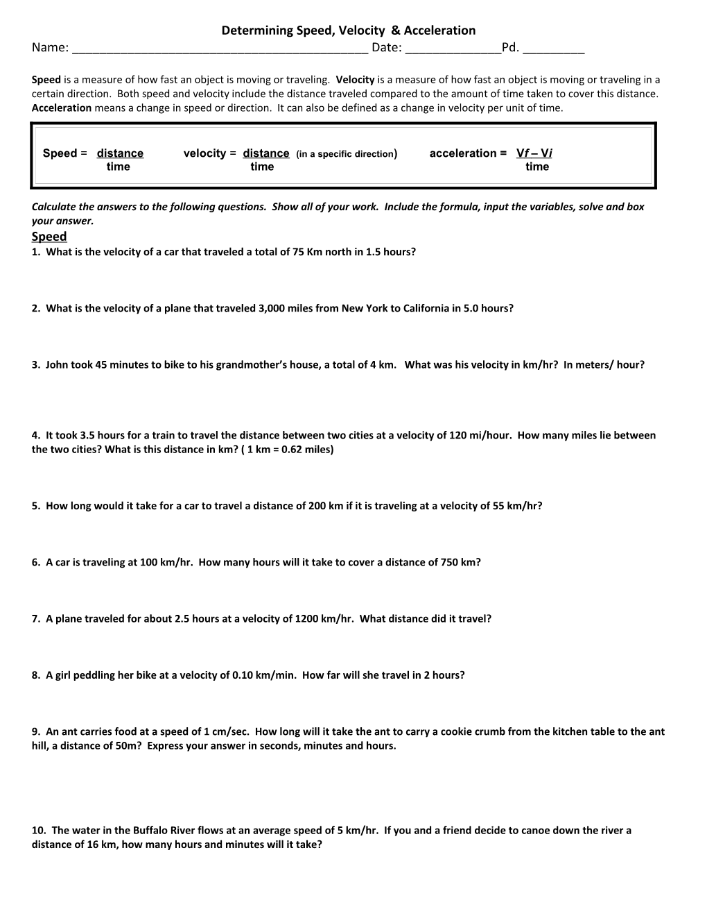 Determining Speed and Velocity