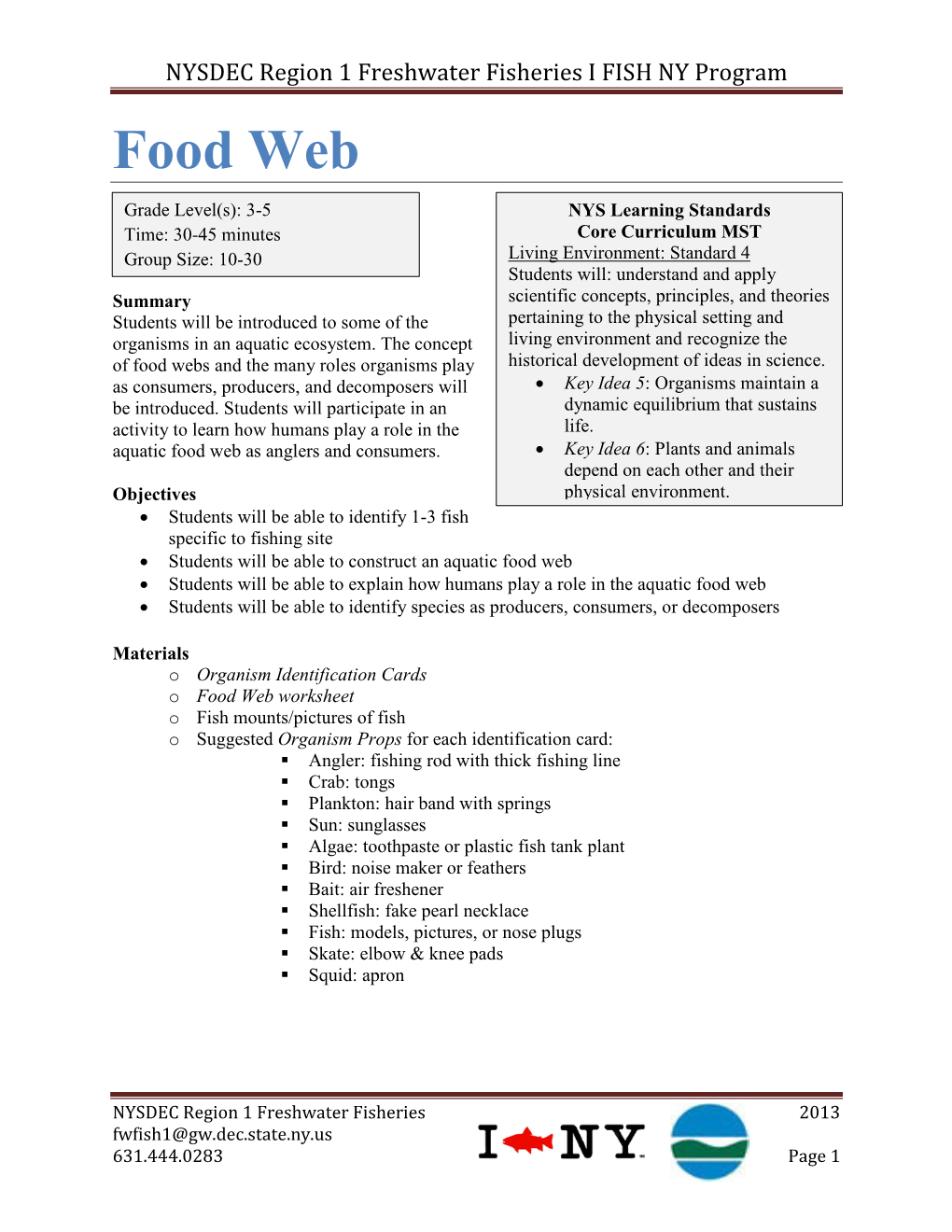 Food Web Lesson Plan