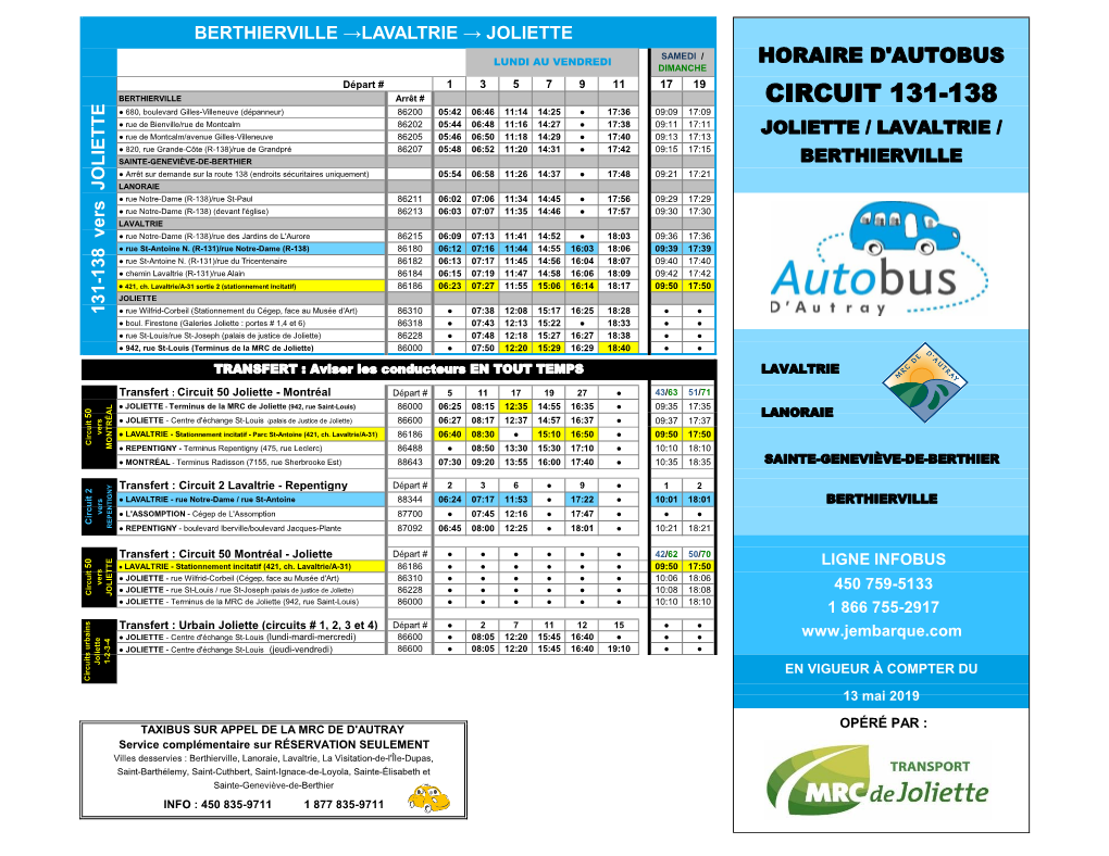 Horaire Du Circuit 131-138