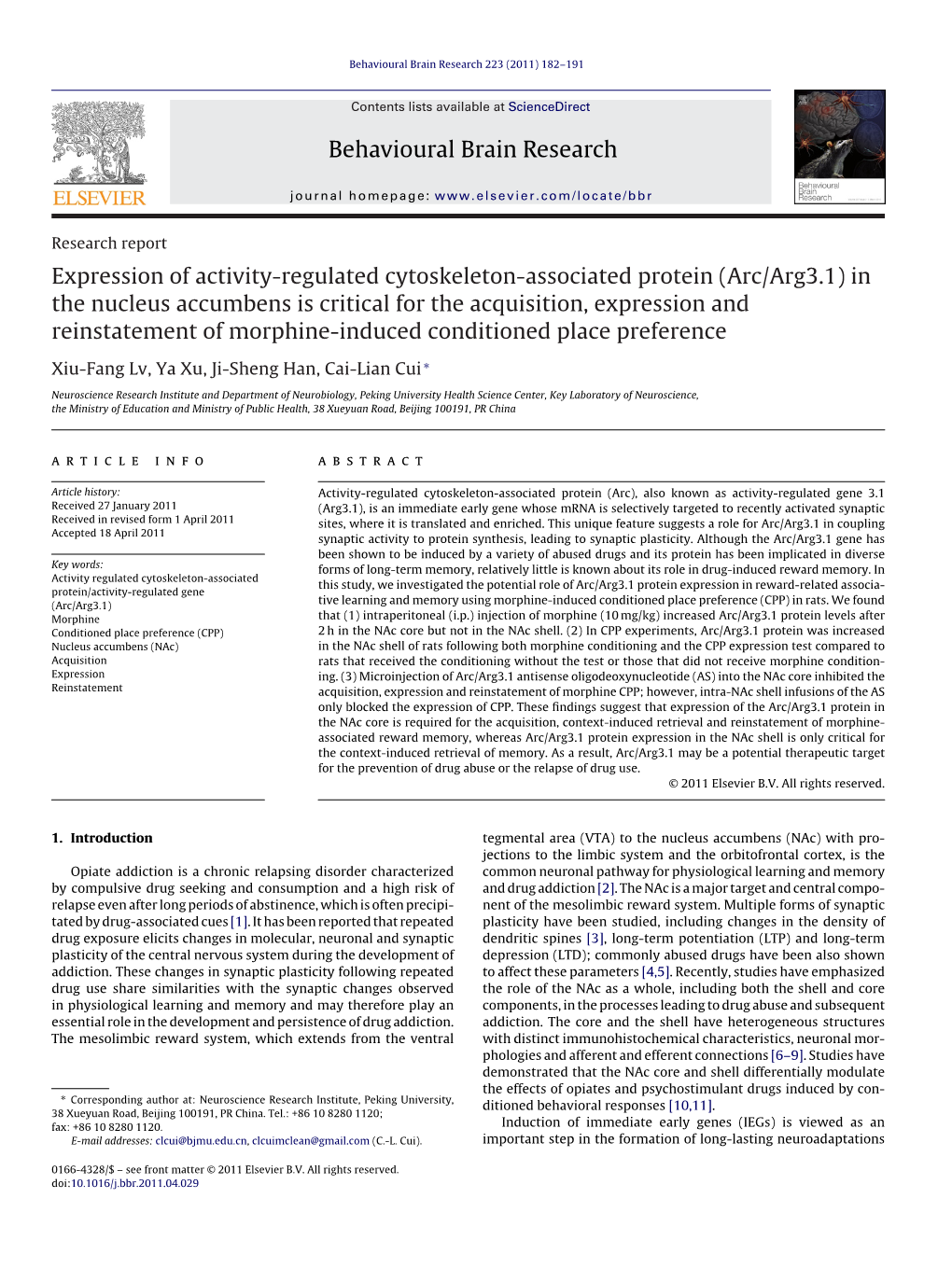 (Arc/Arg3.1) in the Nucleus Accumbens Is Critical for the Acqui