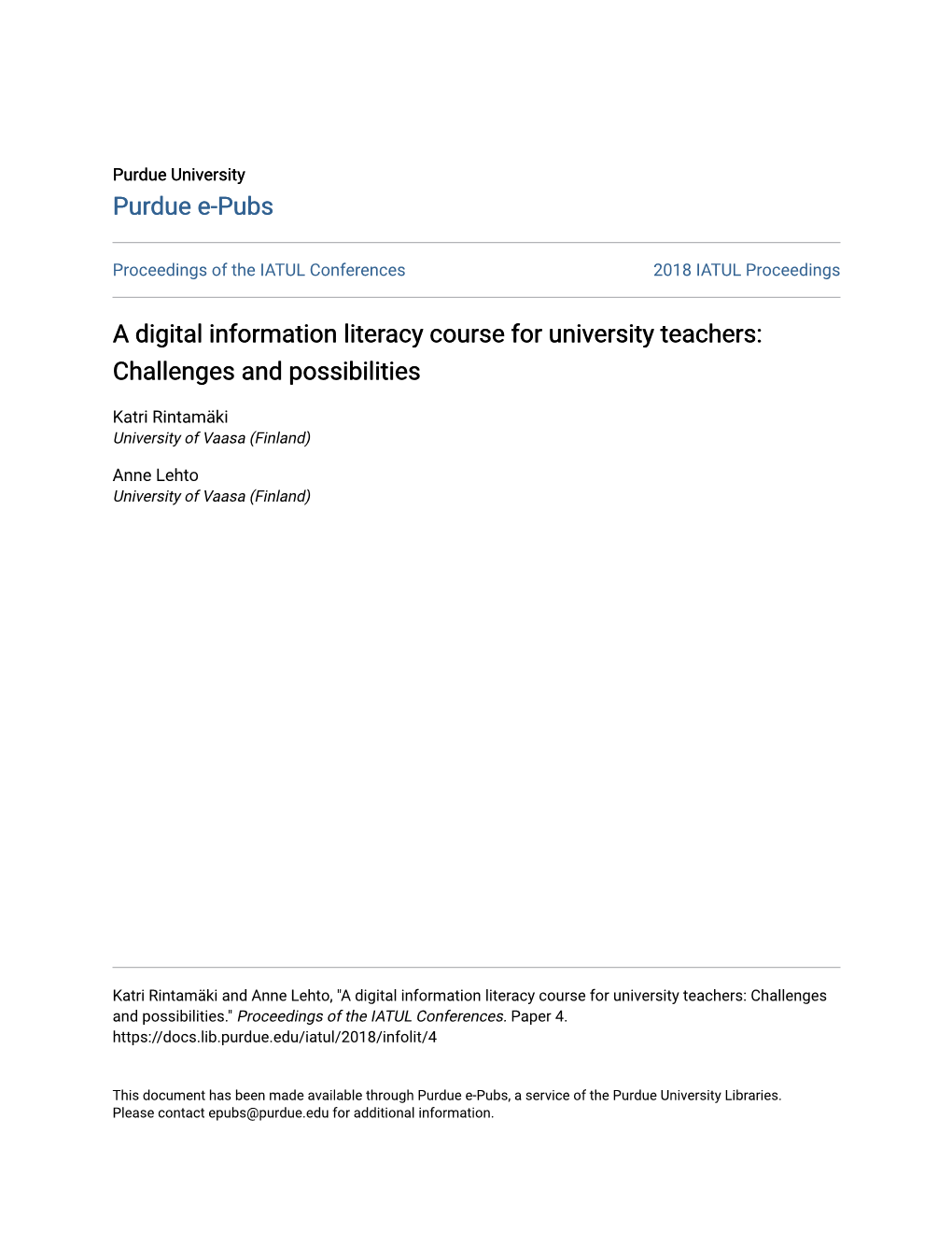 A Digital Information Literacy Course for University Teachers: Challenges and Possibilities