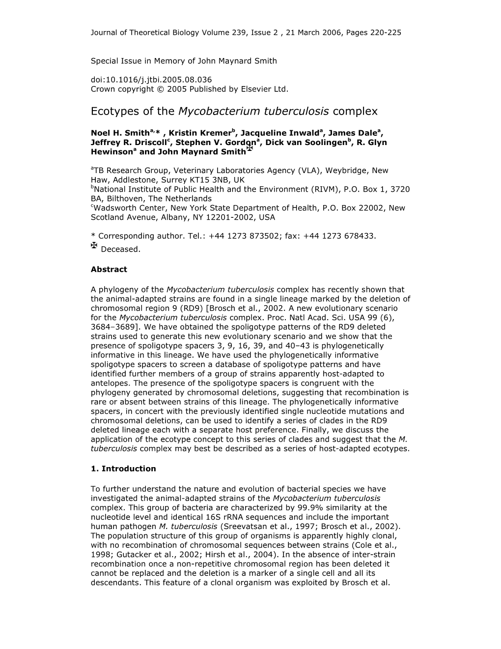 Ecotypes of the Mycobacterium Tuberculosis Complex