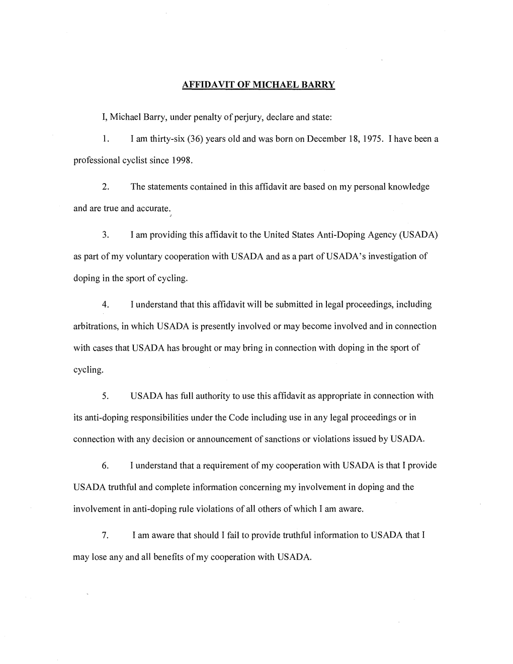 AFFIDAVIT of MICHAEL BARRY I, Michael Barry, Under