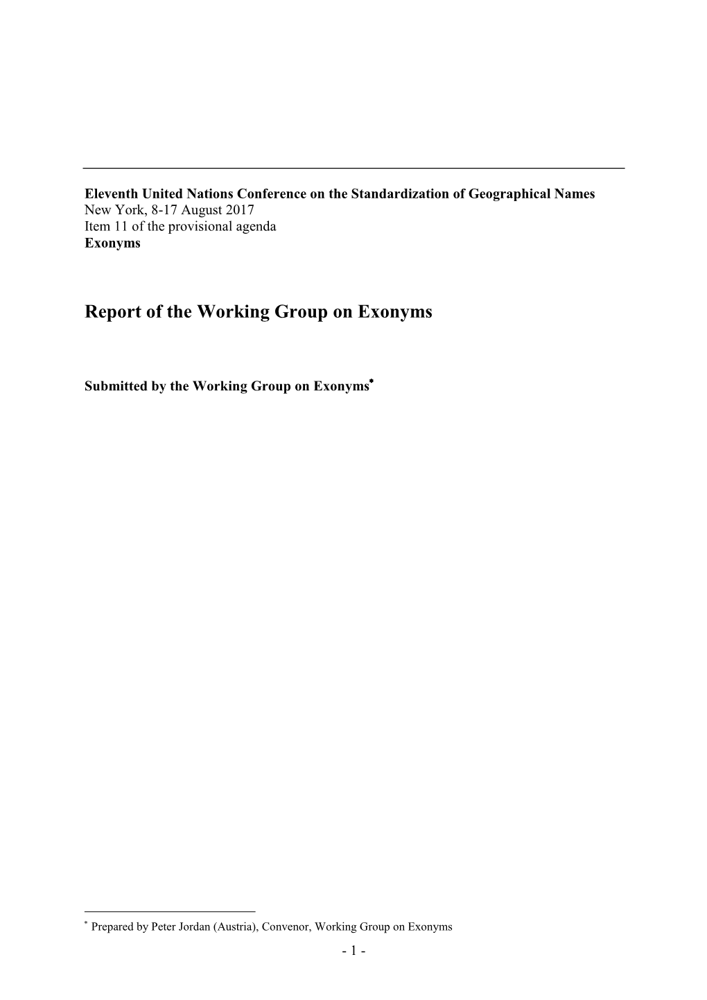 Report of the Working Group on Exonyms Conference