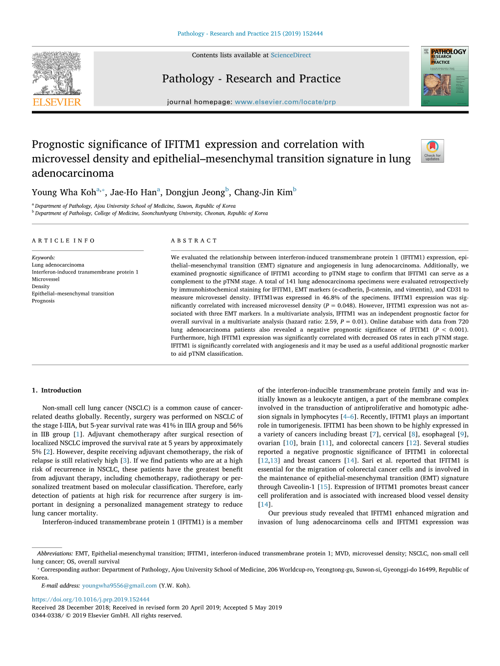 Prognostic Significance of IFITM1 Expression and Correlation With