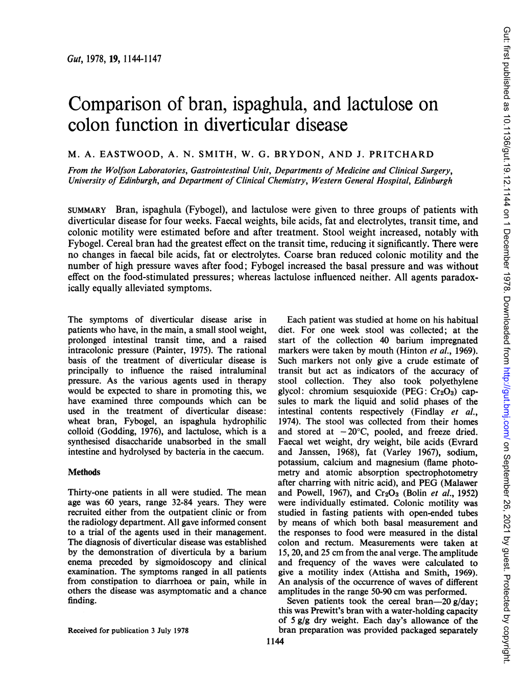 Comparison of Bran, Ispaghula, and Lactulose on Colon Function in Diverticular Disease